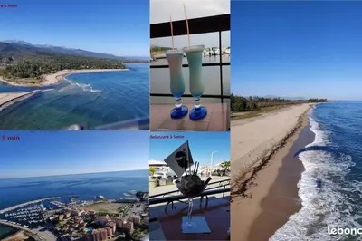 a collage of pictures of the beach and the ocean at PALMA Piscine chauffée Grand jardin avec piscine à 1 km de la mer in Solaro