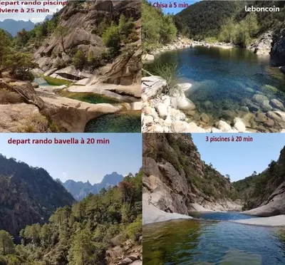 four different pictures of a river in a mountain at OVU Piscine chauffée Entre mer et montagne à 1 km de la mer in Solaro