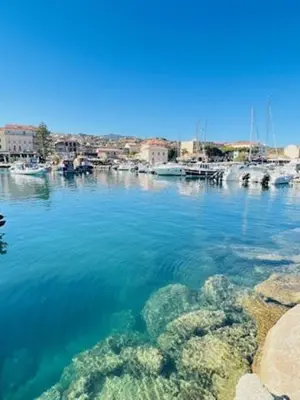 a large body of water with boats in a marina at BEL'ORIZONTE C, 100m des plages et vue mer in Propriano