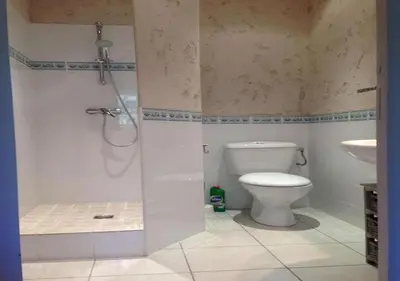 a bathroom with a shower and a toilet and a sink at CORSACASA Villa in Palombaggia sea view in Porto-Vecchio