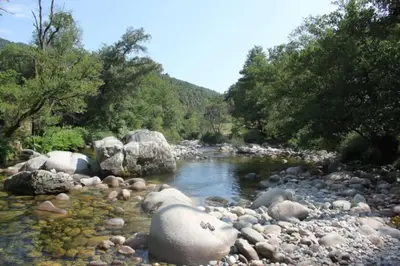 a river filled with rocks and trees and water at Appartement avec vue sur la montagne in Vico