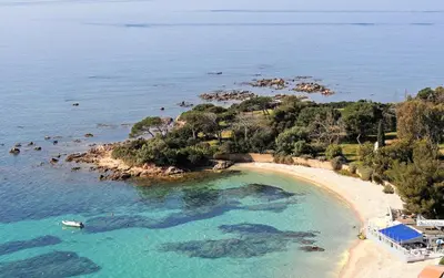 an aerial view of a beach in the water at Grand studio rte des sanguinaires Superbe vue Mer in Ajaccio