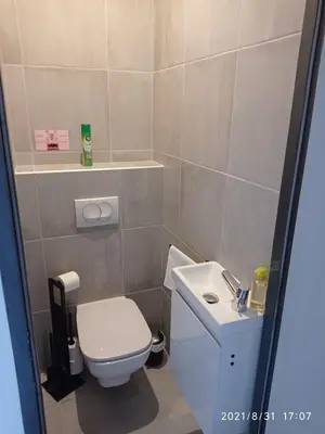 a small bathroom with a toilet and a sink at LE RELAIS DES COLS in Cozzano