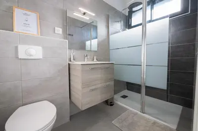 a bathroom with a toilet and a shower at N1 Maison T2 climatisé in Ajaccio