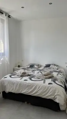 a bedroom with a large bed in a white room at N2 Maison T2 climatisé in Ajaccio