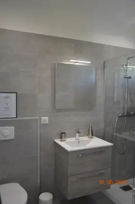 a bathroom with a sink and a shower and a toilet at N4 Maison T2 climatisé in Ajaccio