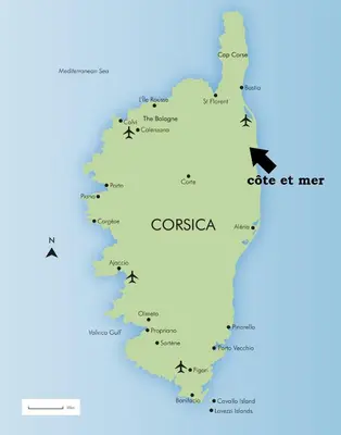 an illustration of a map of costez with planes at côte et mer - appartement haut standing dans villa avec piscine et vue mer in Taglio-Isolaccio