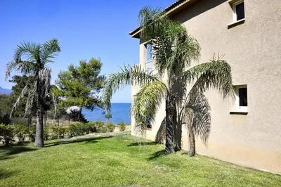 a house with two palm trees next to a yard at Punta di Mare in Linguizzetta