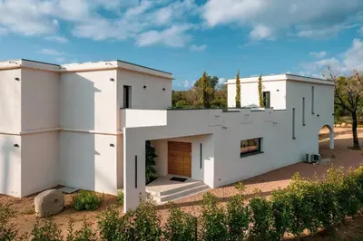 a rendering of a white house in the desert at Villa Blue Pearl 10 pers piscine chauffée 10 minutes plage à pieds in Sainte-Lucie de Porto-Vecchio