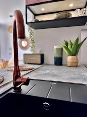 a kitchen sink with a faucet on a counter at Appartement Agosta Plage in Porticcio