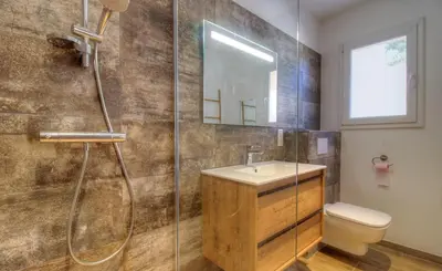 a bathroom with a shower and a sink and a toilet at Casa voscia in Casalabriva