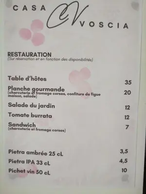 a close up of a menu for a restaurant at Casa voscia in Casalabriva