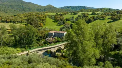 an aerial view of a bridge over a river at Auberge U Mulinu in Casalabriva