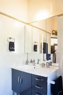 a bathroom with a sink and a mirror at Studio Indépendant avec Terrasse in Furiani