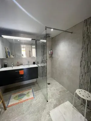 a bathroom with a shower and a sink at Casa Vecchia Di Olmuccio in Sainte-Lucie de Porto-Vecchio