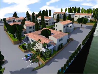 a rendering of a house with trees and a street at Résidence Arborea C4 corte in Corte