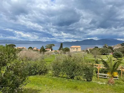a view of a field with trees and a house at La vallée in Belvédère